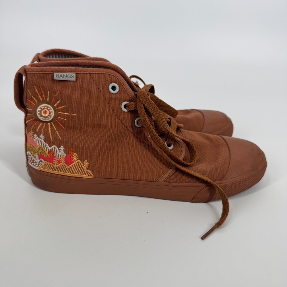 Bangs Shoes High Top Sneakers Brown Canvas Sunrise Mountain Women's Size 8